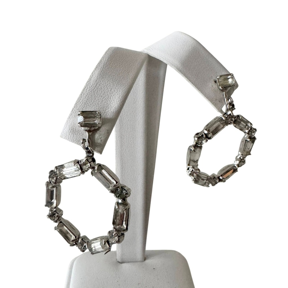 Vintage Doorknocker Rhinestone Statement‎ Earrings Dangling Drop Art Deco Glam - Picture 4 of 11